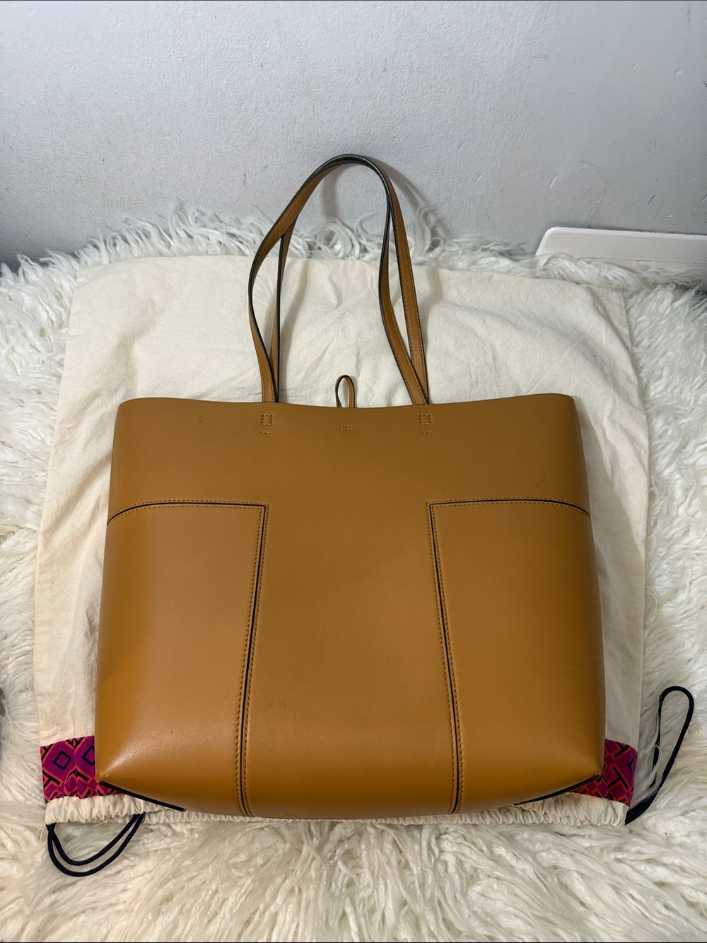 Tory Burch Cognac Leather Tote with Removable Pouch medium - Picture 6 of 14